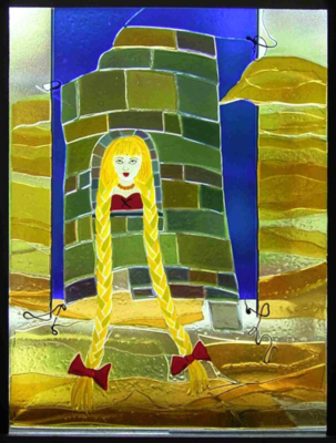 Glasmalerei Sattler - Märchenfenster mit dem Rapunzel-Motiv aus geschmolzenem Glas
